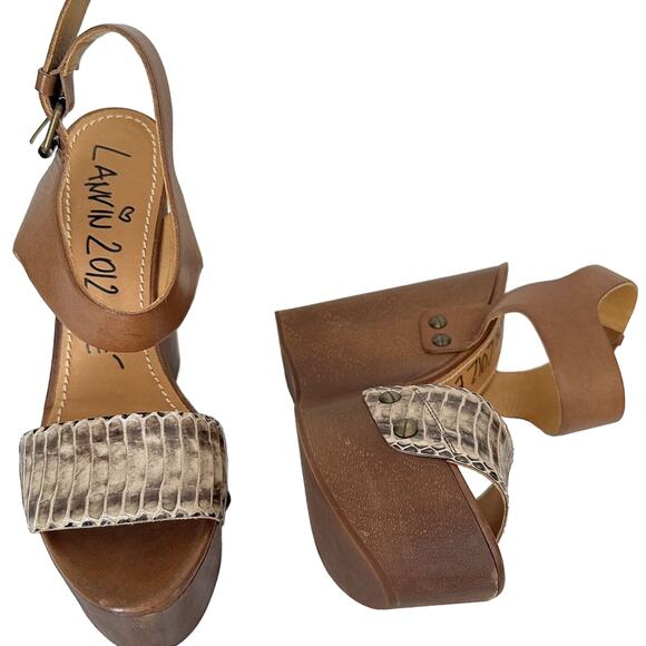 Lanvin Watersnake Wooden Wedge Sandal EU 39 Platform Super High - Picture 10 of 10